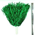 30cm green metallic cheerleading pom pom with white handle shown against a scale - Straight-handled 20g Green (general Density Suitable For Kindergarten And Primary School Students)
