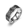 Macro view of vintage titanium steel ring for men featuring black wave pattern engraving - US 7 / Wave Pattern (Silver Black)