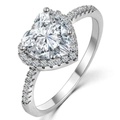 Close-up of heart-cut crystal ring with sparkling halo and pavé band in silver tone - Heart Silver/Halo Design