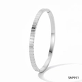 Bracelet jonc vintage argenté minimaliste avec motif strié et fermoir à charnière - Argenté