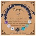 Scorpio zodiac bracelet with blue sandstone, amethyst beads and symbol charm on card - Scorpio (Woven Style)