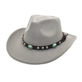 Western light gray felt cowboy hat with leather band and turquoise stone studs - M (56-58cm) / Light Gray
