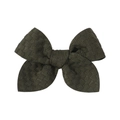Deep olive green 3.3-inch jacquard fabric bow hair clip with fine knit texture - Olive Green