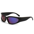 Matte black Y2K sports sunglasses with purple and blue gradient reflective lenses - C10 Matte Black Frame Blue Mirror