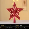 Close-up of a small red hollow Christmas tree star topper with floral cutout design - 15cm Hollow Flower Pattern Red
