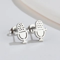 Boucles d'oreilles clous microphone en argent acier inoxydable poli pour mélomanes - Microphone / Acier
