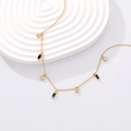 Minimalist S925 sterling silver golden necklace with black zircon and round crystal charms - Gold Black Square