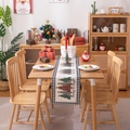 Moderne kersttafelloper met Merry & Bright tekst op beige linnenachtige stof - 30x183cm / Lichtjes en Kerstboom