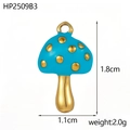 Sky blue mushroom pendant with gold dots and polished stem for DIY jewelry making - Blue