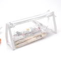 Transparent large capacity pencil case with white zipper trim for students - White