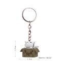 3D cartoon cat keychain with white cat in brown cardboard box charm and metal ring - Keychain / Take Me Away White Cat