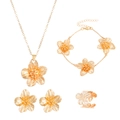 Golden flower jewelry set including necklace, bracelet, earrings and ring for women - Gold 4-Piece Set: Earrings + Necklace + Bracelet + Ring