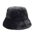 Close-up of the plush black faux fur bucket hat showing its thick warm texture - M (56-58cm) / Black
