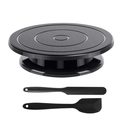 Black rotating cake turntable set with straight and offset spatulas for DIY baking - Turntable with Spatulas Set / Black