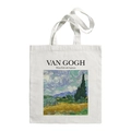 White canvas tote bag featuring Van Gogh Wheat Field with Cypresses art print - Wheat Field with Cypresses