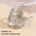 Silver finish stainless steel open ring with overlapping double feather design - 697-1 Double Feather / Steel