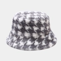 Chapeau bob en fausse fourrure de lapin à motif pied-de-poule gris et blanc d'hiver - M(56-58cm) / Gris