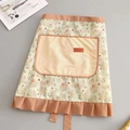 Floral kitchen apron for women in light green with orange polka dot ruffles and pocket - Floral Half-Body Apron-Towel Pocket Green