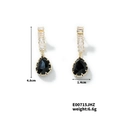 Detailed view of teardrop zircon earrings with black stones and 4.8cm height dimensions - Gold/Black (E00715JHZ)