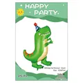 Green cartoon dinosaur foil balloon with blue party hat for birthday decoration, 63x87cm - Birthday Hat Dinosaur (Green)