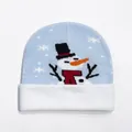 Dettaglio del berretto in maglia con motivo jacquard a pupazzo di neve e fiocchi - Stile 12 (Azzurro Bordo Pupazzo di Neve)