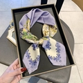 Elegant lavender purple and beige silk scarf with floral baroque patterns folded as a bow - 70*70cm / 30126-Purple Beige Baroque