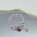 Fashionable beaded bracelet with purple Hello Kitty charm and golden metal accents - S020-purple Cat Ufo Bursting Flower Bracelet #sz438