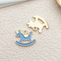 Golden rocking horse enamel charms for jewelry making, featuring blue oil drop finish - Rocking Horse (11956)