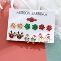 Christmas stud earrings set featuring 6 pairs of festive reindeer and candy cane motifs - Model 14 A-1416