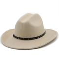 Classic beige wool felt western cowboy hat with a studded black leather band accessory - M (56-58cm) / Beige