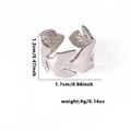 Silver fishtail leaf open ring in titanium steel with detailed size and weight specs - TYR0502 / Silver Leaf Carving