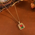 Vintage-Halskette mit rechteckigem Hohlanhänger, bunten Herzsteinen und Goldkette - Gold Herz Bunte Zirkonia