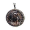 Vintage Jesus Christ pendant necklace in round stainless steel with a brown portrait - Style D / Pendant Only (No Chain)
