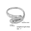Silver stainless steel open ring with hammered texture in size 7 with 0.5cm width - US 7 / A573-Steel-Hammered