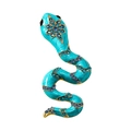 Macro shot of blue enamel snake brooch with sparkling crystals and star-shaped head detail - Lake Blue Star Snake