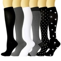 Set of 6 pairs compression socks in black, white and grey patterns for men and women - Set 3
