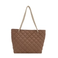 Bolso tote de nailon acolchado marrón café con asas de cuerda y gran capacidad - Caqui
