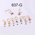 18G gouden roestvrijstalen piercing ringen met kleurrijke dinosaurus hangers - 1# Stijl (Gouden Hoop Geel Zirkonia) / Goud