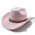 Detail eines rosa Wildleder-Cowboyhuts mit braunem Lederband und silbernen Nieten - M (56-58cm) / Rosa