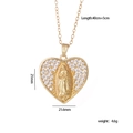 Gold Virgin Mary heart pendant necklace in copper and zircon, 21mm size on 40cm chain - Heart White Zirconia Virgin Mary (No. 10)