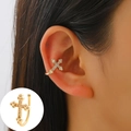 Golden cross ear cuff with micro-paved white zircons for non-pierced ears - Mid KC Gold - Religious Cross Design (12388)