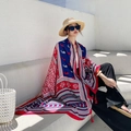 Red and navy blue paisley ethnic beach shawl with decorative tassels for women - Paisley Red Border