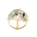 Golden Tree of Life pendant with purple and green crystals on a white background - 3cm / Gold + Fluorite