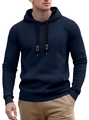 Men's navy blue waffle knit hoodie with drawstring hood and casual pullover design - Navy Blue