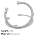 Silver twisted C-shape stainless steel cuff bracelet with 6mm width and a polished finish - SZ55S Silver Twisted Rope Bangle