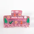 Rosa Glitzer-Weihnachtshaarklammer mit Santa Baby-Text und festlichem Baummuster - Zartrosa Märchen (C7-4-4) / Rosa