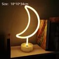 Warm yellow crescent moon LED neon light with white base for bedroom decor - Warm White Moon With Base