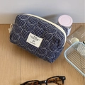 Beauty case trapuntato a quadretti bianchi e blu con motivi a cuore e tessuto morbido - Custodia Ottagonale / Blu