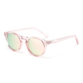Retro-Rundsonnenbrille mit rosa transparentem Rahmen und bunt verlaufenden Reflexionslinsen - Polarisiert C5 / Matte rosa Rahmen Rosa reflektierende Gläser