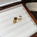 Detalle de anillo en oro de 18k con ojo de tigre y garra de gato sobre terciopelo - 25# Anillo Abierto de Pata de Gato y Ojo de Tigre Dorado